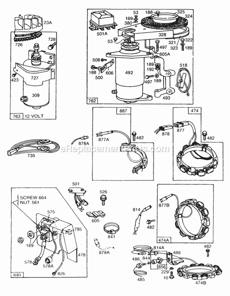 Electric StarterAlternators Diagram and Parts List for 191702-5667-99  Briggs and Stratton Engine